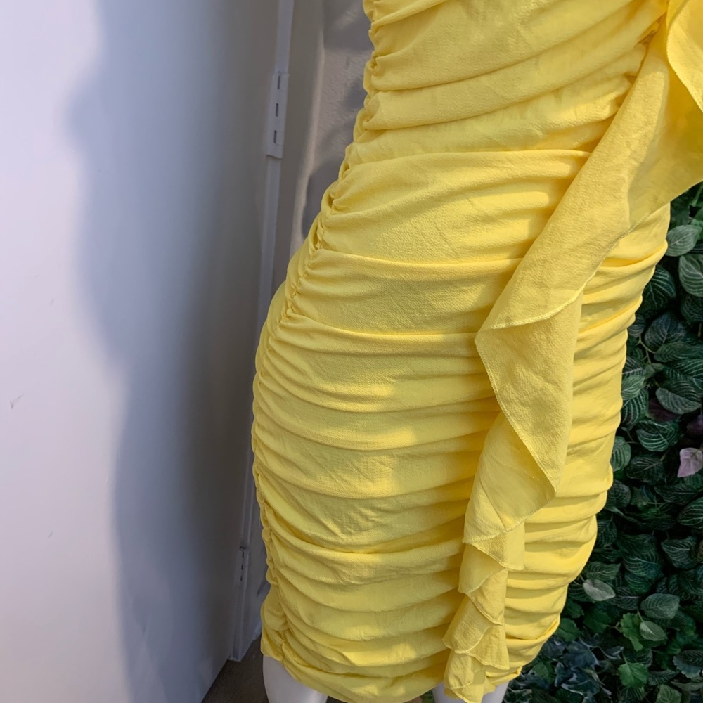 Yellow Ruffled One Shoulder Dress - Picture 6 of 12